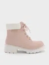Charles & Keith - Girls' Side-zip Ridged-sole Lace-up Ankle Boots In Pink