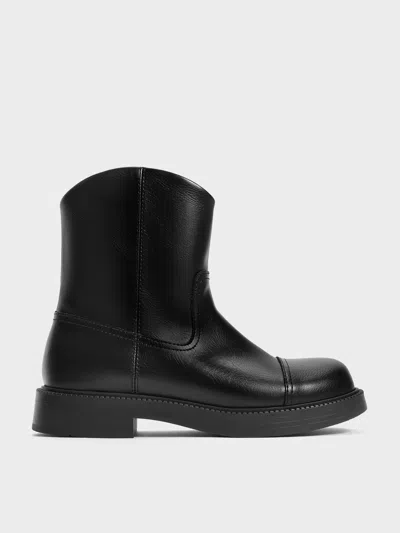 Charles & Keith - Girls' Stitch-trim Ankle Boots In Black