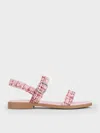 Charles & Keith - Girls' Tweed Crystal-buckle Double-strap Slingback Sandals In Pink