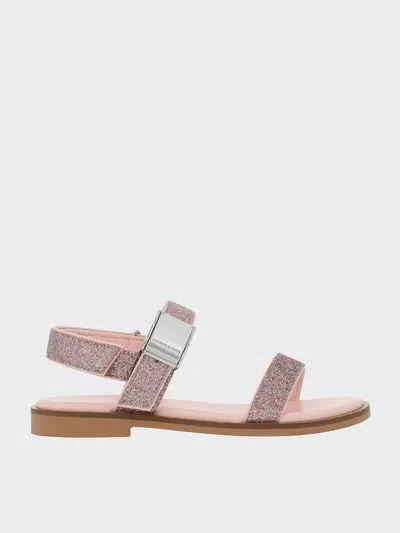 Charles & Keith - Girls' Yvette Glittered Double Strap Sandals In Pink