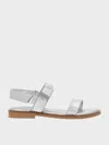 Charles & Keith - Girls' Yvette Metallic Double Strap Sandals In Silver