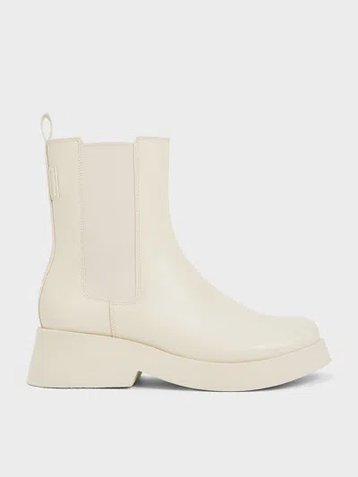 Charles & Keith Giselle Chelsea Boots In Cream