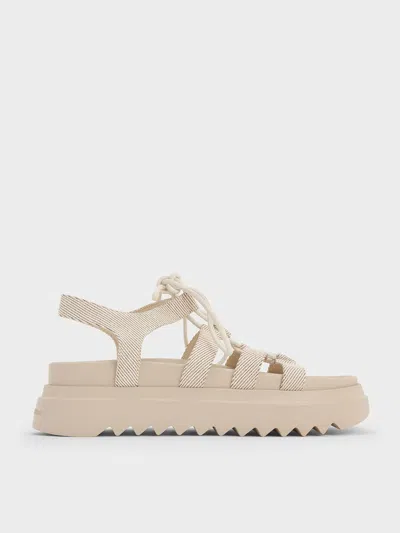 Charles & Keith - Gladiator Lace-up Flatform Sandals In Beige