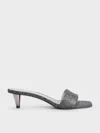 Charles & Keith - Glittered Cone-heel Mules In Black Textured