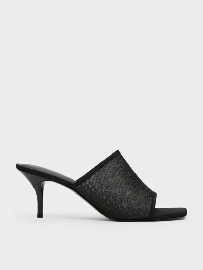 Charles & Keith - Glittered Mesh Heeled Mules In Black