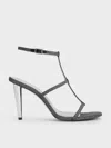 Charles & Keith - Glittered T-bar Ankle-strap Sandals In Black Textured