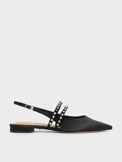 Charles & Keith - Goldie Recycled Polyester Gem-encrusted Mary Jane Flats In Black Textured