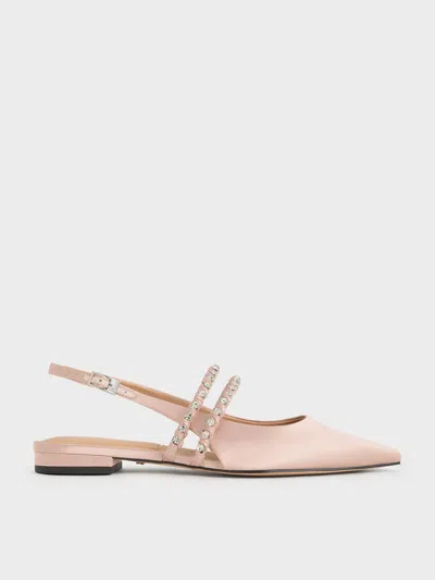 Charles & Keith - Goldie Recycled Polyester Gem-encrusted Mary Jane Flats In Light Pink