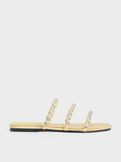 Charles & Keith - Goldie Recycled Polyester Gem-encrusted Slide Sandals In Yellow