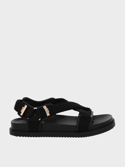 Charles & Keith - Granta Leather & Fabric Crossover Sports Sandals In Black