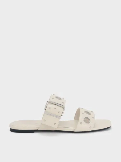 Charles & Keith - Grommet Buckled Slides In Gray