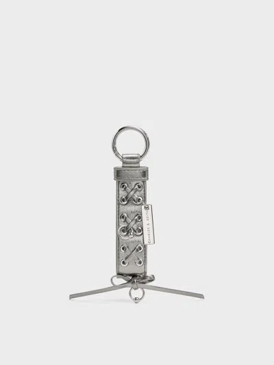 Charles & Keith - Grommet Lace-up Bag Charm In Gray