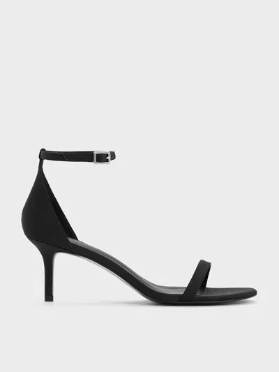 Charles & Keith - Grosgrain Stiletto-heel Ankle-strap Sandals In Black Textured