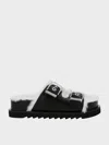 Charles & Keith - Hannah Furry Buckled Double-strap Sandals In Black