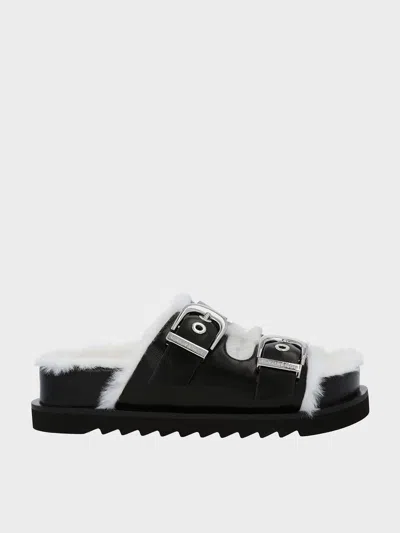 Charles & Keith - Hannah Furry Buckled Double-strap Sandals In Black