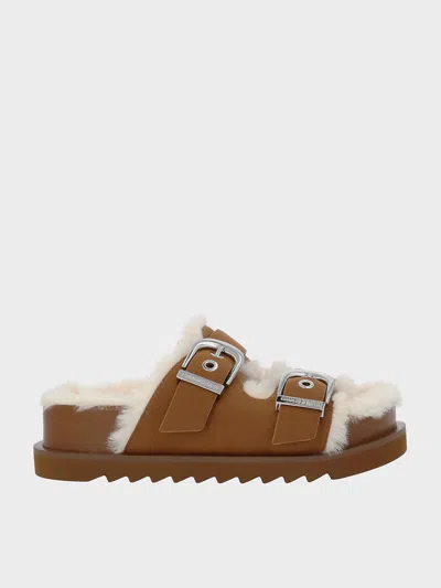 Charles & Keith - Hannah Furry Buckled Double-strap Sandals In Brown