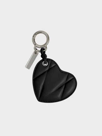 Charles & Keith - Heart Quilted Mirror Charm In Noir