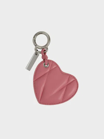 Charles & Keith - Heart Quilted Mirror Charm In Pink