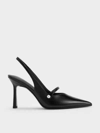 Charles & Keith - Helena Pearl-buckle Pointed-toe Slingback Pumps In Black