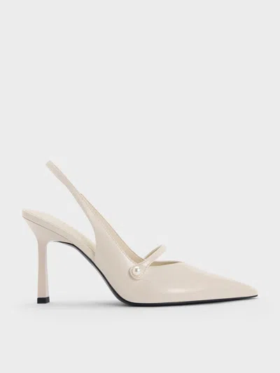 Charles & Keith - Helena Pearl-buckle Pointed-toe Slingback Pumps In Pink