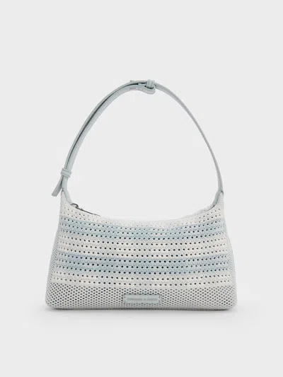 Charles & Keith - Ida Checkered Knitted Shoulder Bag In Sea Salt Blue