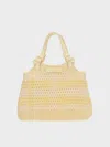 Charles & Keith - Ida Checkered Knotted Handle Tote Bag In Butter Yellow