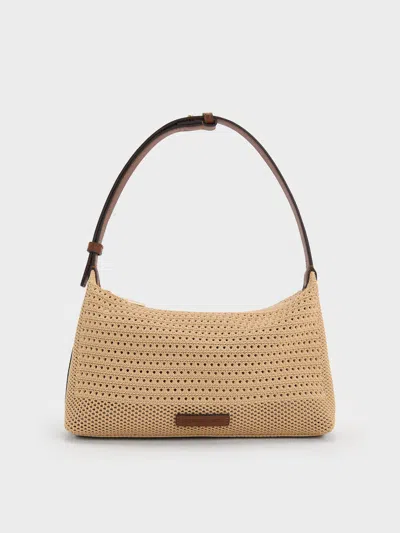 Charles & Keith - Ida Knitted Shoulder Bag In Beige