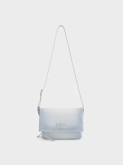 Charles & Keith - Ivette Denim Front Flap Crossbody Bag In Burgundy