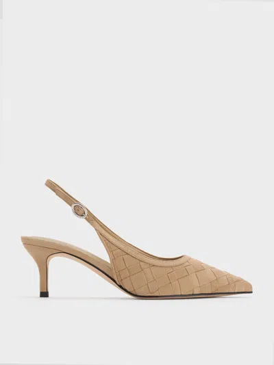 Charles & Keith - Ivette Faux Suede Woven Pointed-toe Slingback Pumps In Black