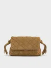 Charles & Keith - Ivette Recycled Suede Woven Crossbody Bag In Sand