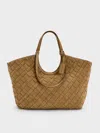 Charles & Keith - Ivette Recycled Suede Woven Tote Bag In Sand