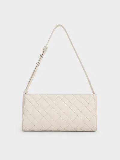 Charles & Keith - Ivette Woven Elongated Shoulder Bag In Burgundy