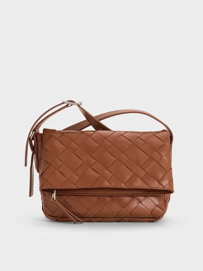 Charles & Keith - Ivette Woven Front Flap Crossbody Bag In Brown