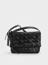 Charles & Keith - Ivette Woven Front Flap Crossbody Bag In Noir