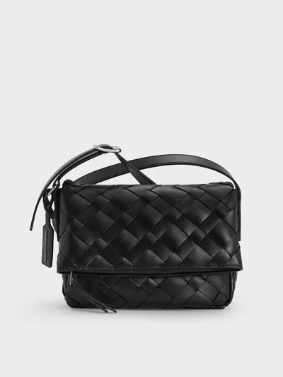 Charles & Keith - Ivette Woven Front Flap Crossbody Bag In Burgundy