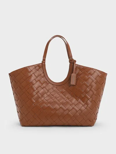 Charles & Keith - Ivette Woven Tote Bag In Chocolate