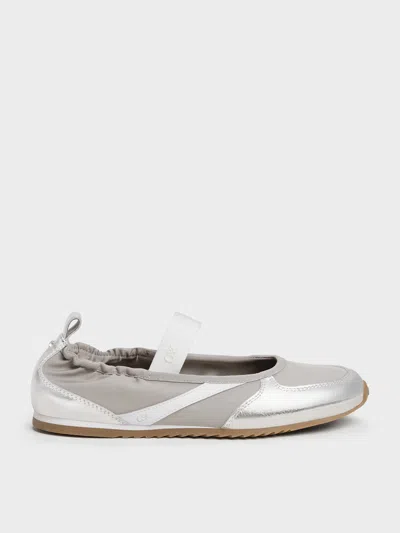 Charles & Keith - Jace Metallic Leather Mary Jane Sneakers In Silver