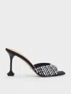 Charles & Keith - Jacqueline Recycled Polyester Crystal-embellished Sculptural-heel Mules In Black Textured