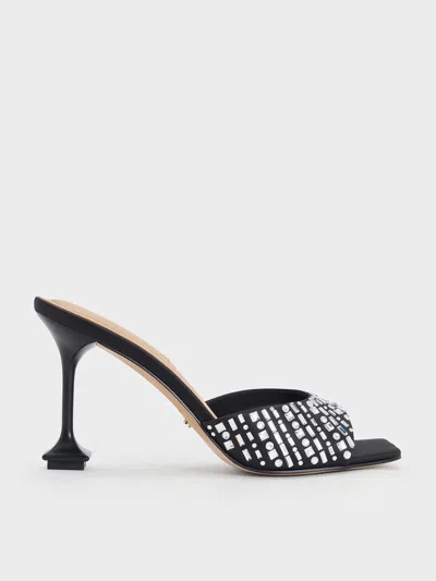Charles & Keith - Jacqueline Recycled Polyester Crystal-embellished Sculptural-heel Mules In Black Textured
