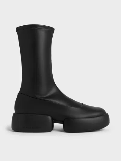 Charles & Keith - Jamie Side-zip Platform Calf Boots In Black