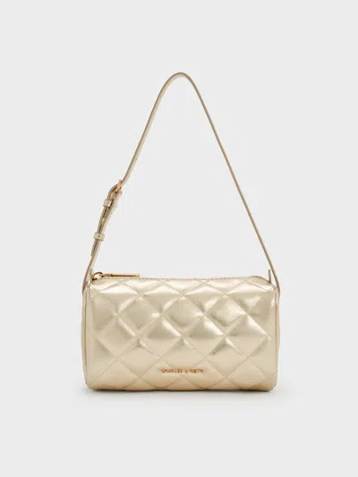 Charles & Keith - Janie Metallic Quilted Shoulder Bag In Gold