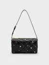 Charles & Keith - Janie Pearl-embellished Quilted Shoulder Bag In Black