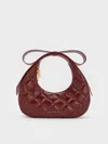 Charles & Keith - Janie Quilted Bow-handle Crescent Bag In Burgundy