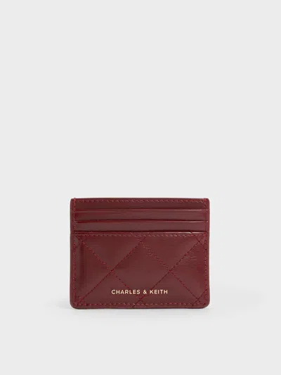 Charles & Keith - Janie Quilted Card Holder In Burgundy
