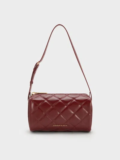 Charles & Keith - Janie Quilted Shoulder Bag In Burgundy