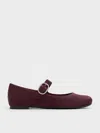 Charles & Keith - Jannie Satin Crystal-buckle Mary Janes In Burgundy
