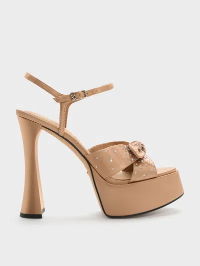 Charles & Keith - Jayce Crystal Platform Sandals In Brown