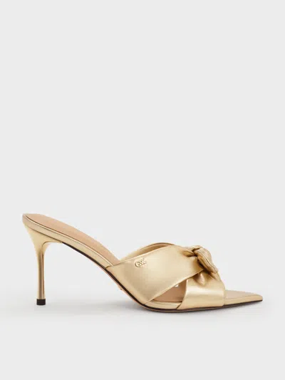 Charles & Keith - Jayce Metallic Leather Stiletto Mules In Gold