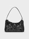 Charles & Keith - Jesmyn Sequinned Two-way Bag In Black