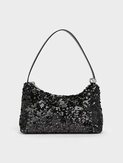 Charles & Keith - Jesmyn Sequinned Two-way Bag In Black